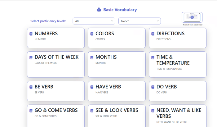 Step 4 — Choose your level, your language and a topic